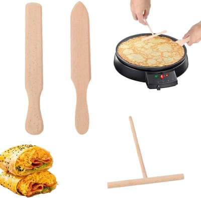 Keukengerei Set - Pannenkoek Spatels - Crêpes Bakken - Natuurlijk Beukenhout - 3 Delig - Houtkleur