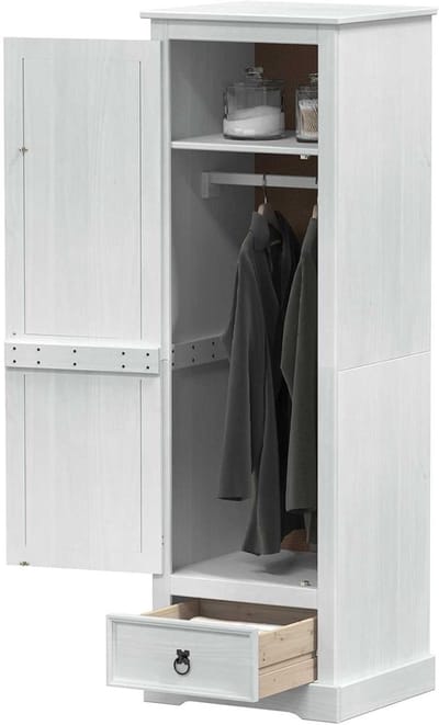 Kledingkast - Opbergkast Slaapkamer - Kleding Opbergen - Massief Grenenhout - 55 x 50 x 170 cm - Wit