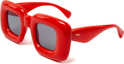 KIMU® Retro Zonnebril Oversized - Dik Rood Montuur - Zwarte Glazen - Dikke Rand Vintage Groot XL XXL Breed Bold Volume Big Large Thick Festival