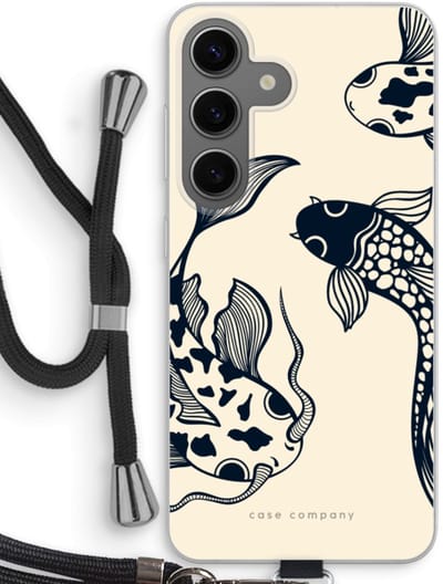 Case Company® - Hoesje met koord geschikt voor Samsung Galaxy S24 hoesje met Koord - Black Koi - Telefoonhoesje met Zwart Koord - Bescherming aan alle Kanten en Over de Schermrand