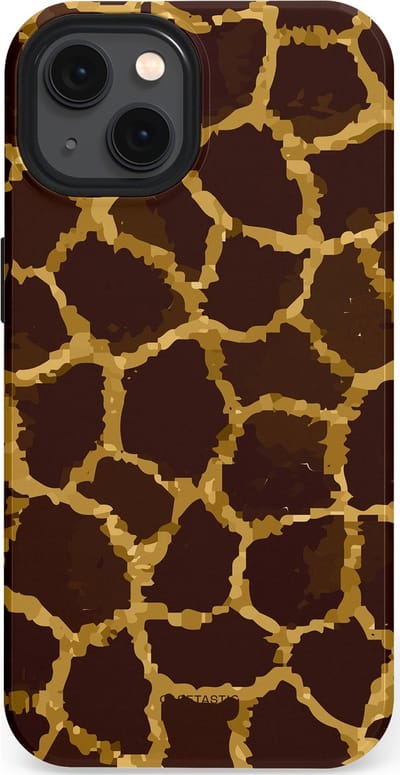 Casetastic hoesje geschikt voor Apple iPhone 13 - MagSafe - Dubbellaagse bescherming - Afrikaanse Giraffenprint - Fashion Case - Zwart Bruin Goud Olijfgroen