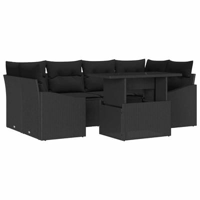vidaXL - Tuinbank - Set - 7 - st - Zwart - poly - rattan