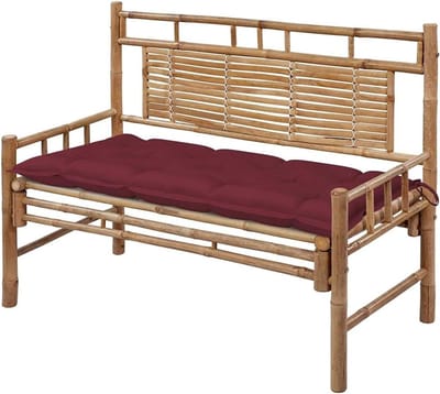 Bamboe Tuinbank - Zitbank Buiten - Ontspannen in Tuin - Waterdicht Kussen - 120 cm Breed - Wijnrood
