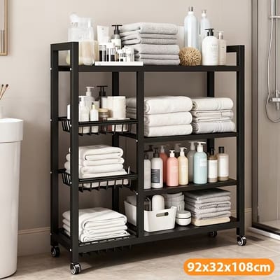 Zwaar Belastbaar Stalen Keukenopbergrek, Magnetron- en Apparaatrek, Opbergrek, 92*32*108cm, Verticale Plank, Apparaatopbergrek, zwart