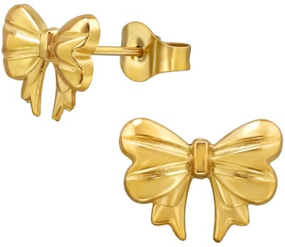 Joy Ibiza - Strik oorbellen - Chirurgisch staal - 11 x 9mm - strikje oorknoppen - ip/pvd gold plated