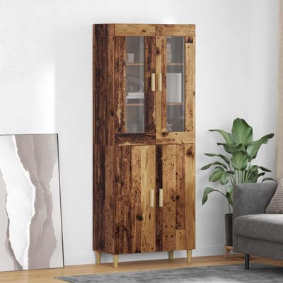 vidaXL - Highboard - Oud - Hout - 69,5 - x - 34 - x - 180 - cm - Gefabriceerd - Hout - en - Glas
