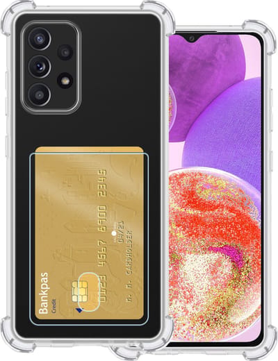 Hoesje Geschikt voor Samsung Galaxy A23 - Met Pashouder en Kaarthouder - Telefoon Hoes Shockproof - Siliconen Case - Back Cover - Shock Proof - Pasjes Houder - Transparant