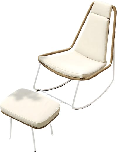 2-delig Schommelstoel - Relax stoel - Voor Balkon of Tuin - 160 kg Draagvermogen - Gegalvaniseerd Staal & Handgeweven Touw met Voetsteun - Beige