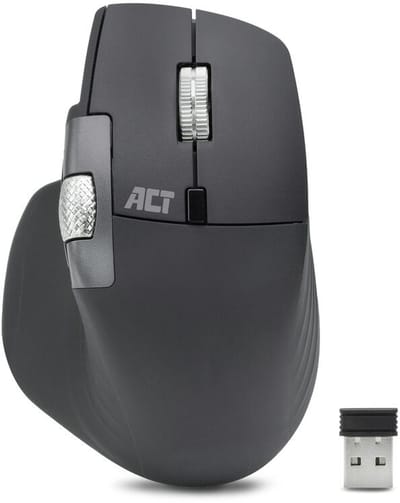ACT Draadloze multi-connect muis Bluetooth en USB ontvanger, oplaadbaar, 4800 DPI met stille klik, snel scrolwiel en duimscrolwiel, gemaakt van gerecyclede materialen AC5147
