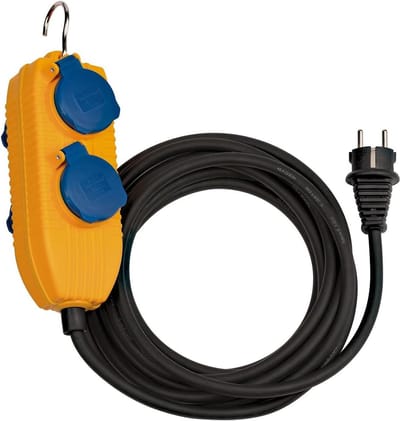 Bouwkabel met Powerblock - Verlengsnoer Stroomverdeler - Buitengebruik - Stof- en spatwaterdicht - 10 meter - Zwart