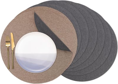 JGS ® Stijlvolle Ronde Tafelmatten Set, Diameter 38 cm, Dubbelzijdig en Antislip, Set van 8