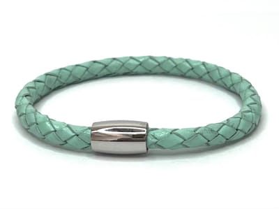 NIEUW! Jolla - dames armband - magneet - staal - gevlochten vintage leer - Single Summer Steel - Aqua