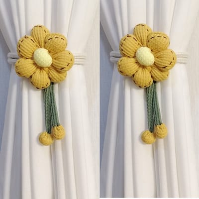 2-pack gordijn strikken met bloemenmotief, handgebreide gordijnhouders voor kantoor- en woondecoratie