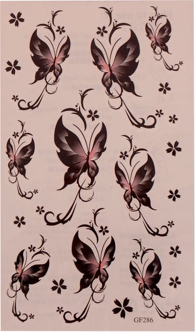 Plaktatoeage - Neptattoo - Vlinders & Bloemen - Zwart/Grijs/Roze - 3,5x2cm & 6x3cm & 7x4cm