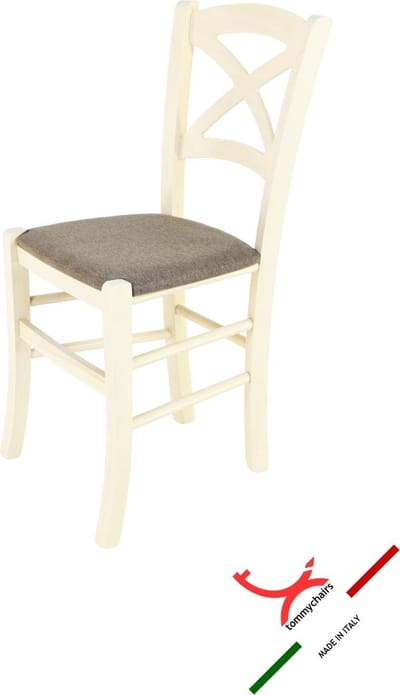 Tommychairs Cross - Eetkamerstoel - 1 Stuk - Wit & Beige - Stof & Hout