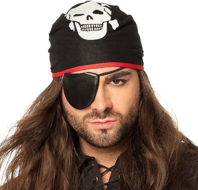Boland - Bandana Piraat Thomas met ooglapje Zwart - Één maat - Kinderen en volwassenen - Unisex - Piraten