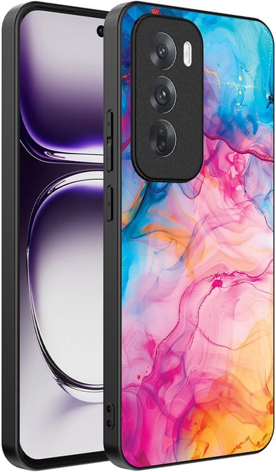 Smartphonica Telefoonhoesje Geschikt voor Oppo Reno 12 met Regenboog Acryl Marmer Opdruk - TPU Backcover Case Rainbow Acrylic Marble Design geschikt voor Oppo Reno 12