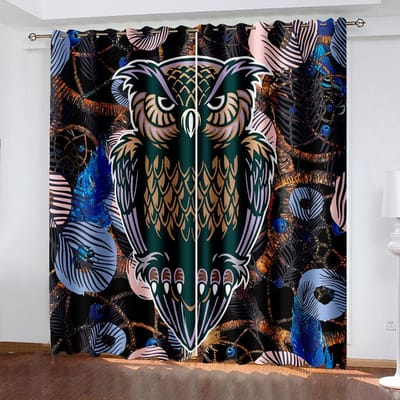 Uil Realistische Veren Gordijnen 3D Print Raamgordijnen voor Slaapkamer Woonkamer Decor Raambekleding 100W160H(CM)40x63in&Grommet Top