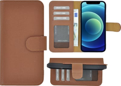 Hoesje Geschikt voor iPhone 13 - Bookcase - Portemonnee Hoes Echt leer Wallet case Bruin