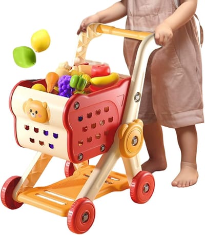 Peuter Winkelwagen - Speelgoed Boodschappen - Doen alsof spel - Inclusief accessoires - 62 x 27 x 11 cm - Rood
