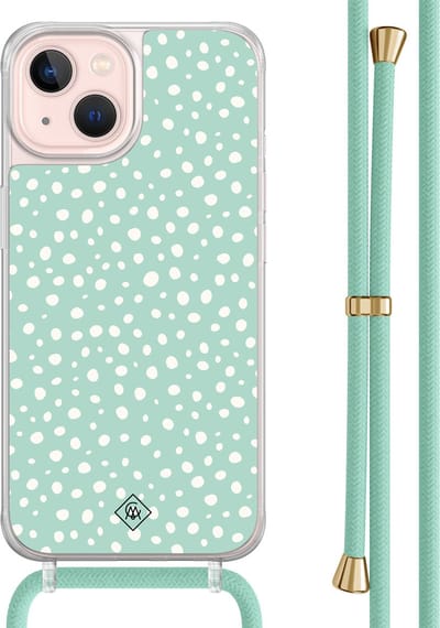 Casimoda® hoesje met mintgroen koord - Geschikt voor iPhone 13 - Mint Dots - Afneembaar koord - TPU/acryl - Mint
