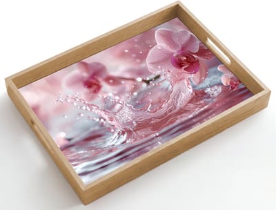 Dienblad hout 50x35 cm - Schootdienblad - Abstract - Modern - Water - Orchidee - Borrelplank rechthoek - Plateau dienbladen
