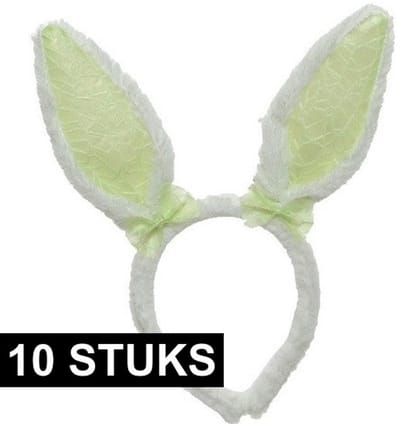 10x Wit/groene Paashaas oren verkleed diademen voor kids/volwassenen - Pasen/Paasviering - Verkleedaccessoires - Feestartikelen