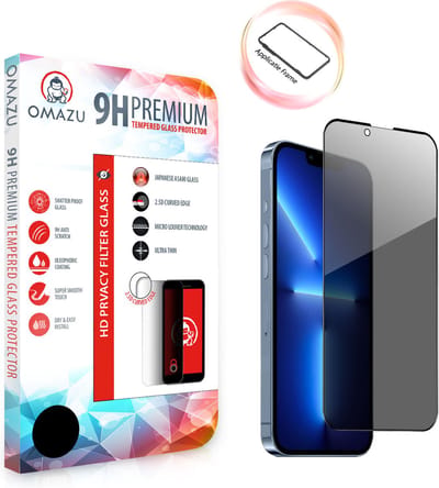 OMAZU 3D Privacy Tempered Glass Screenprotector, Apple iPhone 12 / Pro - 6.1’’(Full Screen) Met handige installatie applicator