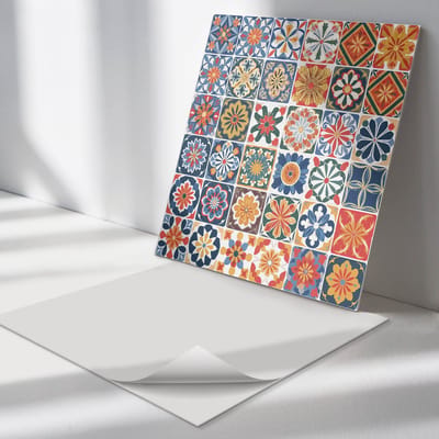 Wallfluent Vinyl Tegels - Mozaïektegelpatronen Vloer Tegels PVC - 30 cm x 30 cm - Geel PVC Tegels - Verpakking van 9 stuks - Vierkant PVC Tegels - Texturen Plaktegels - Zelfklevende PVC Tegels - Plaktegels Keuken en Badkamer