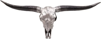 Decoratieve schedel 132 cm MCW-A14, polyresin stier Longhorn kop trofee, binnen/buiten ~ zilverkleurig