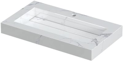 INK Pitch Wastafel Keramische Slab Bak met Drain en Front en Side Skirts 1 Kraangat - 800x450x90 mm - Statuario Glans