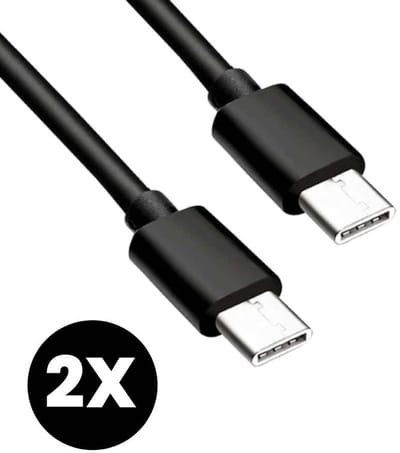 2x USB-C Oplader Kabel - USB-C Naar USB-C Kabel - Oplaadkabel - Lader - Laadkabel - Universeel - Snellader - Zwart - 1 Meter