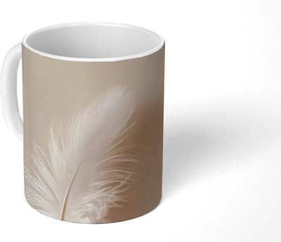 Mok - Koffiemok - Veer - Minimalistisch - Roze - Mokken - 350 ML - Beker - Koffiemokken - Theemok