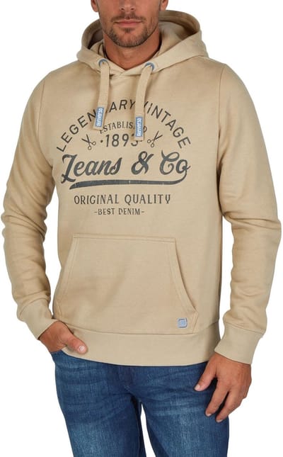 riverso Heren trui RIVArmin regular fit Beige S Volwassenen Warme Sweater met Vintage Print & Capuchon