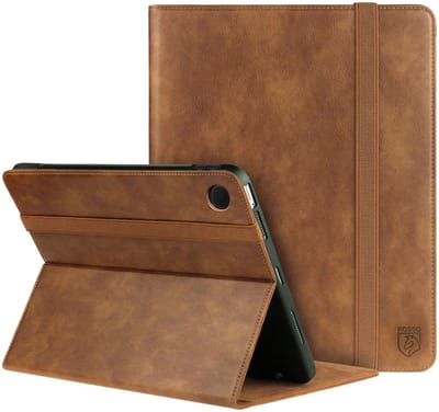 Rosso Element Book Case Hoes Geschikt voor Samsung Galaxy Tab A9 | Volledige bescherming | Elastische band | Sleep/Wake functie | Met Penhouder | Verstelbare standaard | Bruin