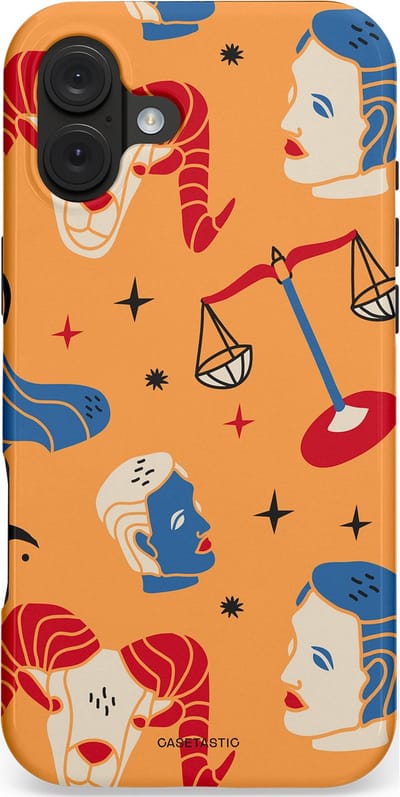 Casetastic hoesje geschikt voor Apple iPhone 16 Plus - MagSafe - Dubbellaagse bescherming - Zodiac in lijn - Fashion Case - Okergeel Terracotta Zand Rood