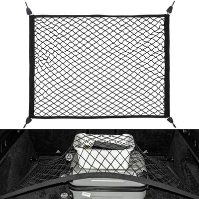 Dailygoods - 1 stuk bagagenet auto, kofferbaknet, organizer-net voor de kofferbak met 4 haken, elastisch bagagenet voor de meeste auto’s, camper – scheidingsnet voor ladingfixatie (80 × 60 cm)