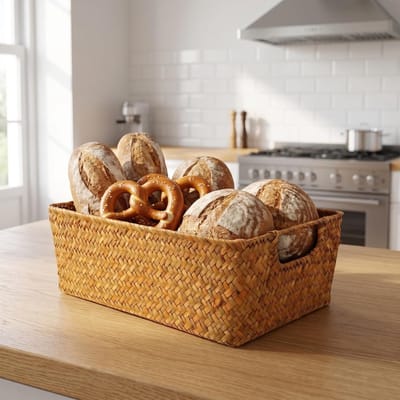 Handgeweven Wicker Mandjes, 30 x 20 x 10 cm, Broodmand, Snackorganizer, Multifunctionele Opbergmand voor Keuken, Fruit en Snacks, Decoratieve Tafelorganizer, Set van 2, Duurzaam en Stijlvol