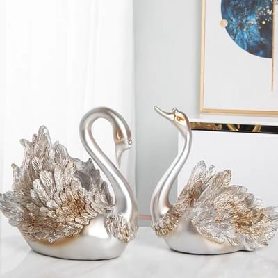 Couple de cygnes ornement salon meuble TV ornement de cygne décoration de maison moderne cadeaux de mariage argenté
