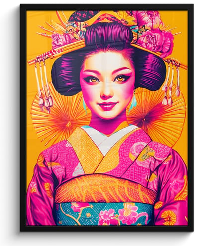 Poster in lijst - Fotolijst 50x70 cm - Posters - Bloemen - Vrouw - Kimono - Roze - Posterlijst zwart - Decoratie - Wanddecoratie woonkamer - Muurdecoratie slaapkamer