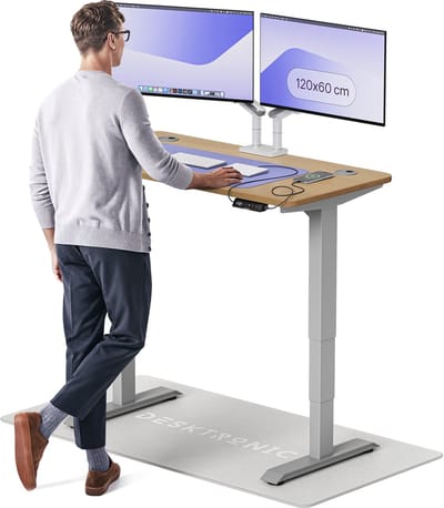 Desktronic HomePro Zit-sta Bureau Elektrisch In Hoogte Verstelbaar, 120x60 cm Massief Eiken/Grijs, Stille Dubbele Motor, Hoogte 62-126cm