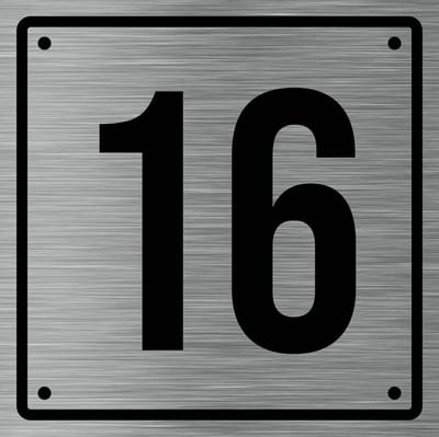 Huisnummerbord 16 - Incl. Schroeven en Pluggen – Acrylaat - 10 x 10 cm - RVS met Zwart