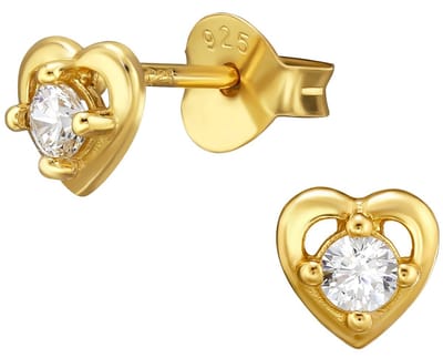Joy|S - Zilveren hartje oorbellen - 5 mm - zirkonia - elegante kinderoorbellen - gold plated - goudkleur