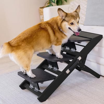 Honden trappetje - Huisdier loopplank - Veilige toegang meubels - In hoogte verstelbaar - 18-50 cm - Zwart