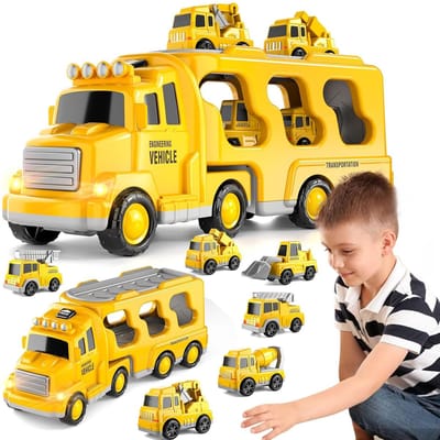 8-In-1 Bouwvoertuigen Speelgoed - Transportvrachtwagen - Bouwspeelgoed Voor Kinderen - Auto's En Vrachtwagens Met Licht En Geluid