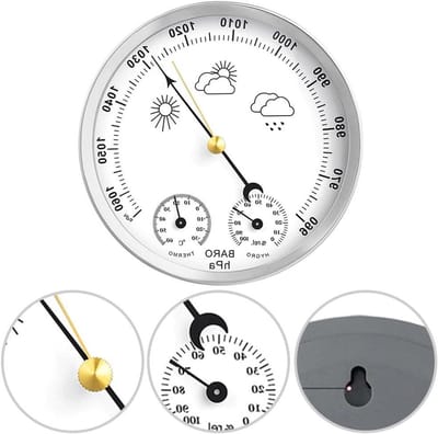 Weerstation - Barometer Thermometer - Binnen Buiten - Drievoudige Functie - 125mm Diameter - Wit