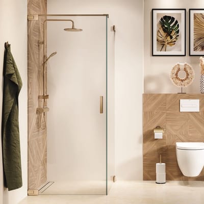 Sealskin Pure Draaideur voor combinatie met zijwand 90×200 cm, 8 mm helder veiligheidsglas met antikalklaag Geborsteld goud