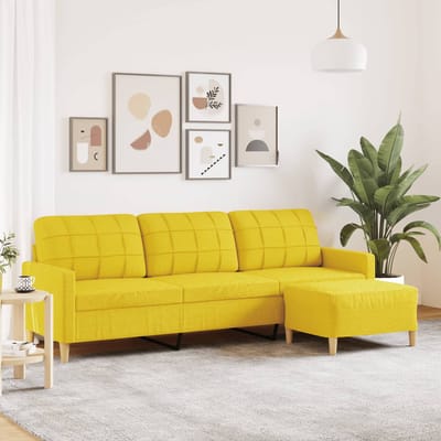 vidaXL - Driezitsbank - met - voetenbank - 210 - cm - stof - lichtgeel