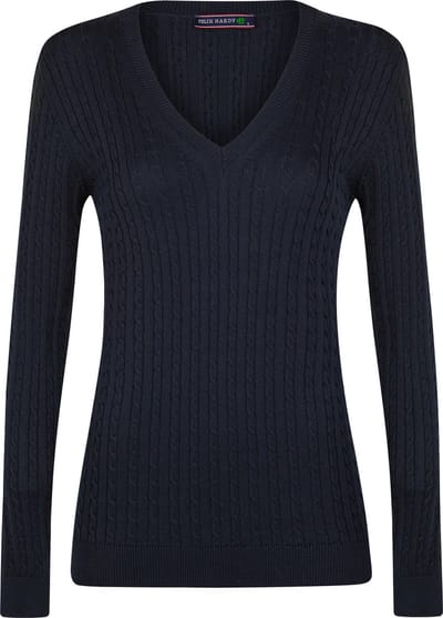 Felix Hardy V-Neck - V Trui - Kabeltrui - 100% Katoen Dames Navy - M