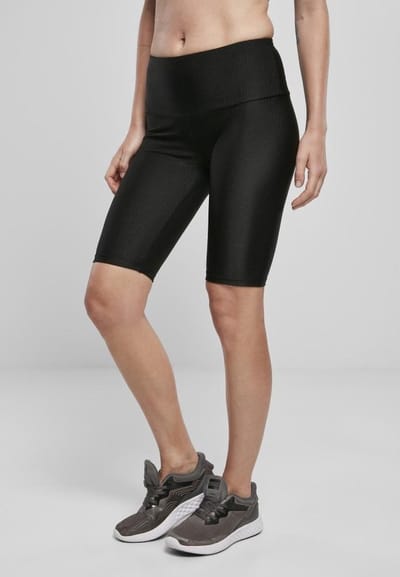 Urban Classics - High Waist Shiny Rib Korte cycle broek - 3XL - Zwart